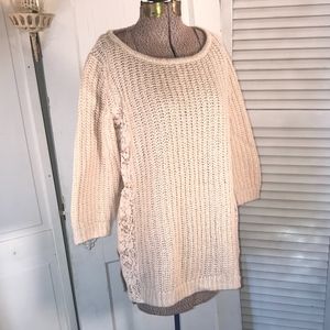 LC Lauren Conrad beige chunky knit lace sweater L